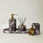 ensemble salle bain marbre calacatta viola violet distributeur savon pot pinceaux plateau moderne élégant