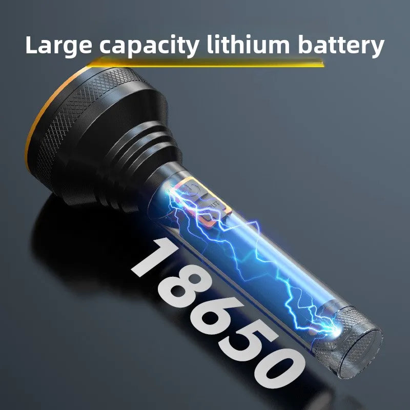 lampe poche rechargeable led noir jaune éclairage extérieur 100 200mètres variateur modes industrielle robusteOutdoor
