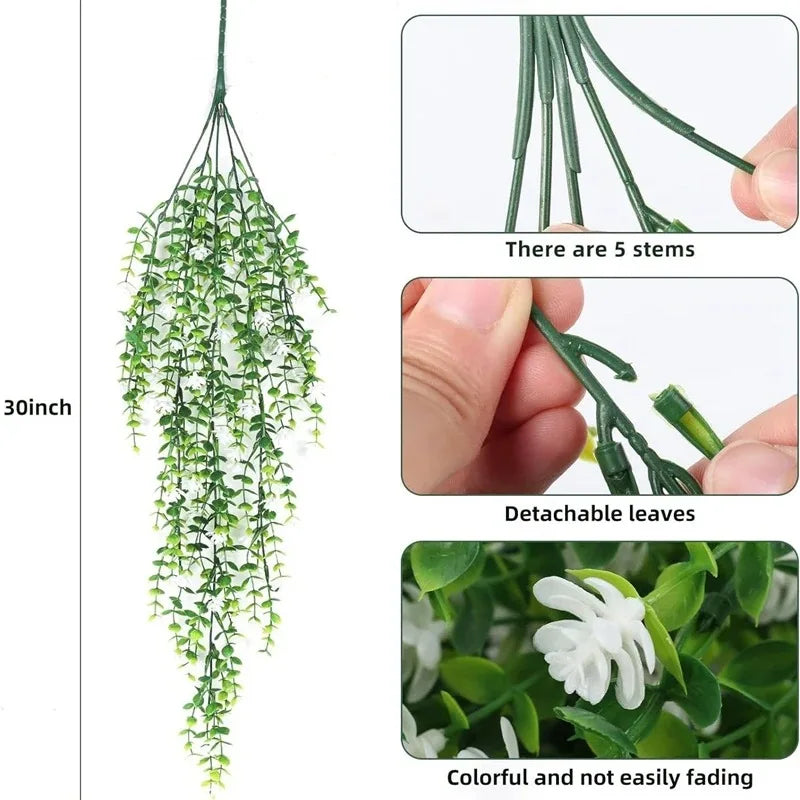 guirlandes florales artificielles suspendues rouge vert blanc décoration extérieure bohème feuilles fleurs