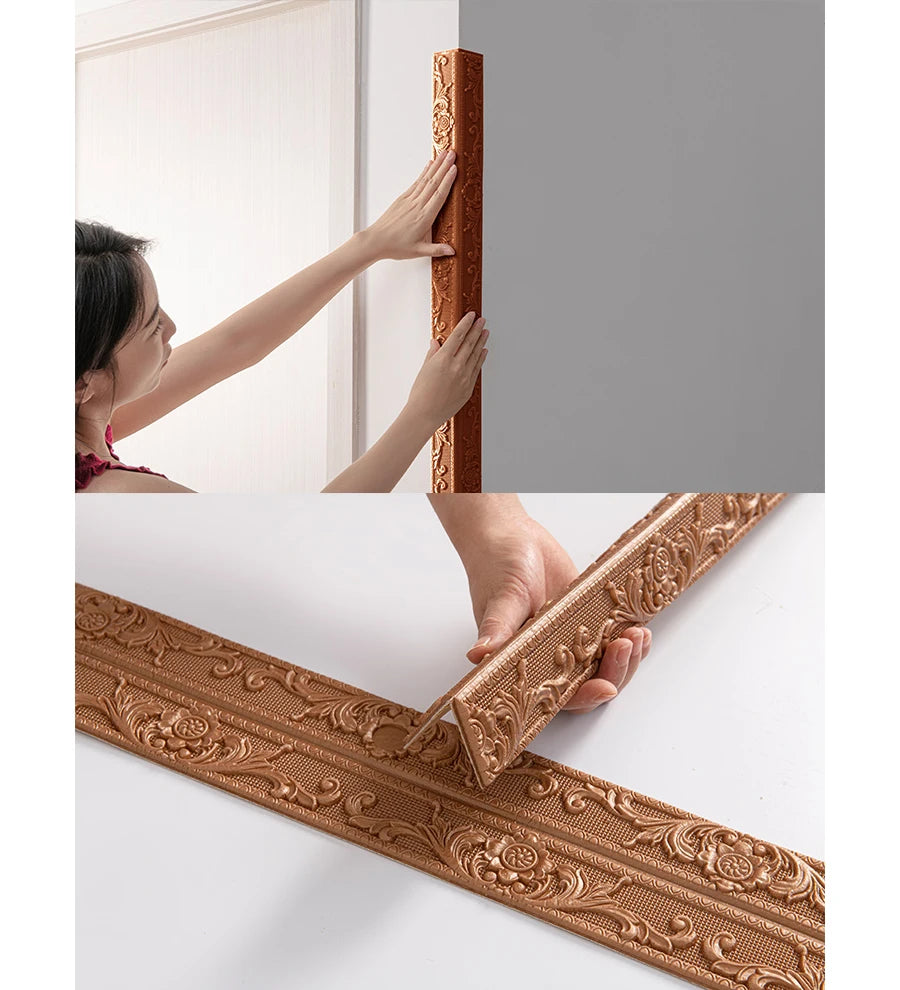 bordure auto adhésive ornements floraux 3d opaque classique décorative adhésive blanc marron roll decoration