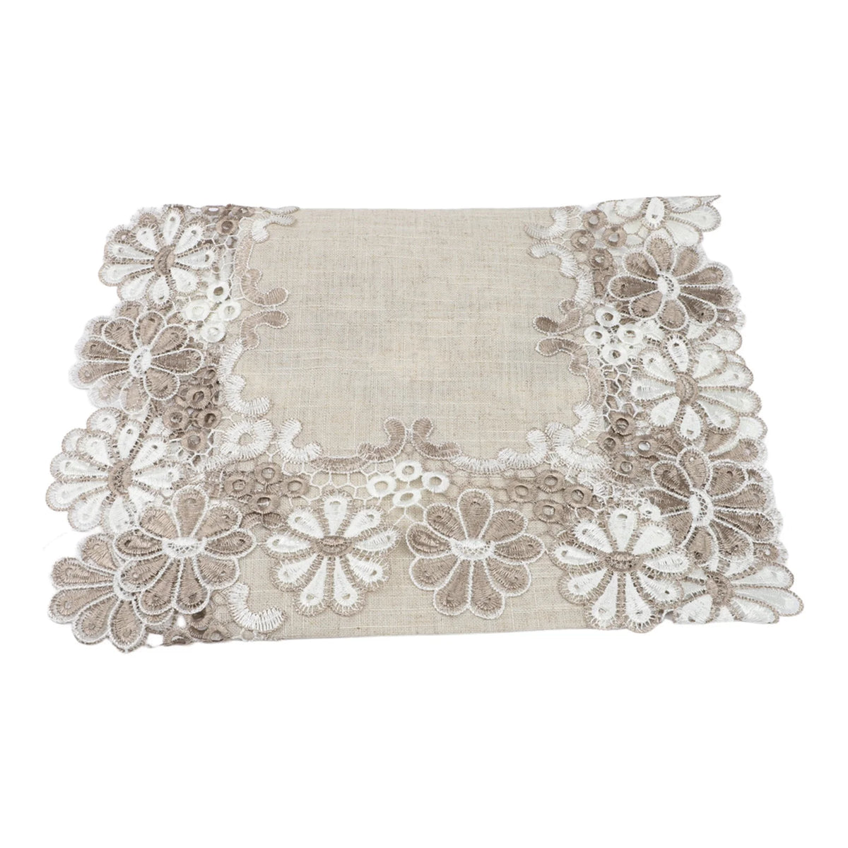 table runner lin floral rectangulaire 40x80cm décoration champêtre vintage motifs brodés texture fleursstylisées