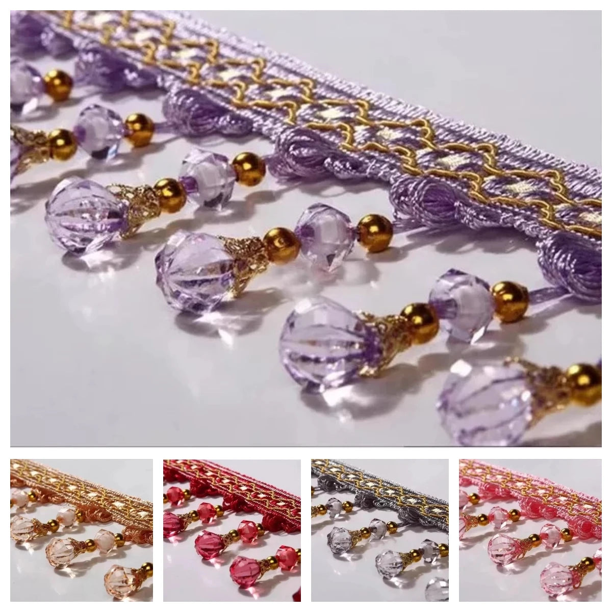 ruban décoratif violet rose doré gris vert élégant délicat motifs géométriques translucent