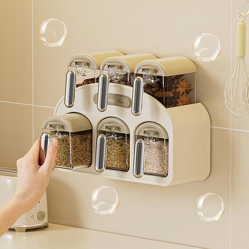 boîtes épices murales transparentes moderne adhésif poignées couvercles rangement condiments humide resistant