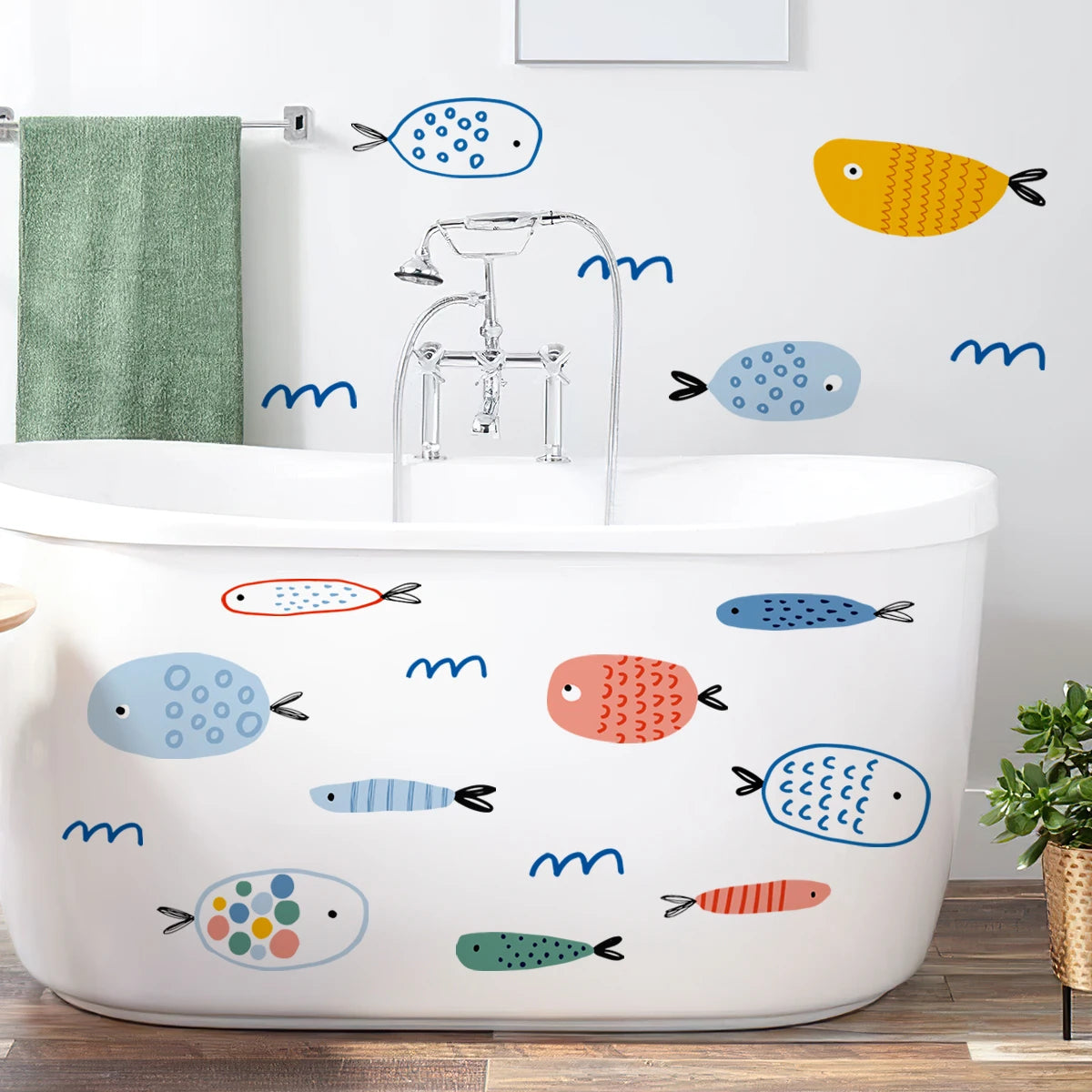sticker mural poisson coloré décoration enfant chambre dessin animé adhésif facile poser durable