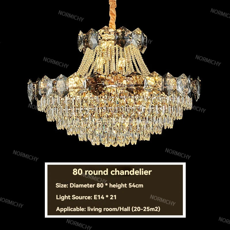 lustre cristal doré moderne grand salon salle manger luxe élégant suspension intérieur