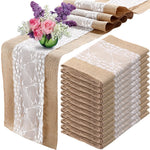 chemin table patchwork brodé dentelle blanche tissu burlap rustique chic serviettes assiettes couverts vases