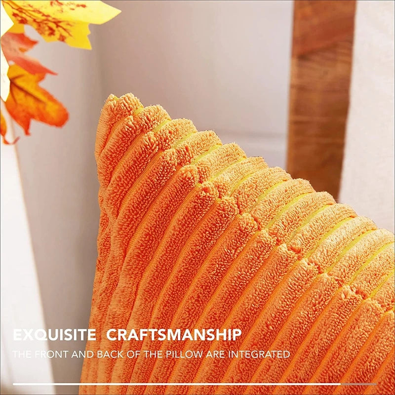 housse coussin velours côtelé orange rayé décorative canapé salon moderne zip invisible textile doux