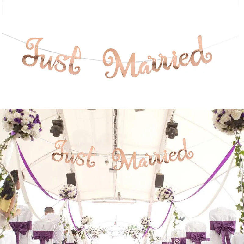 guirlande mariage just married bannières lettres cœur blanc rouge décoration anniversaire événement