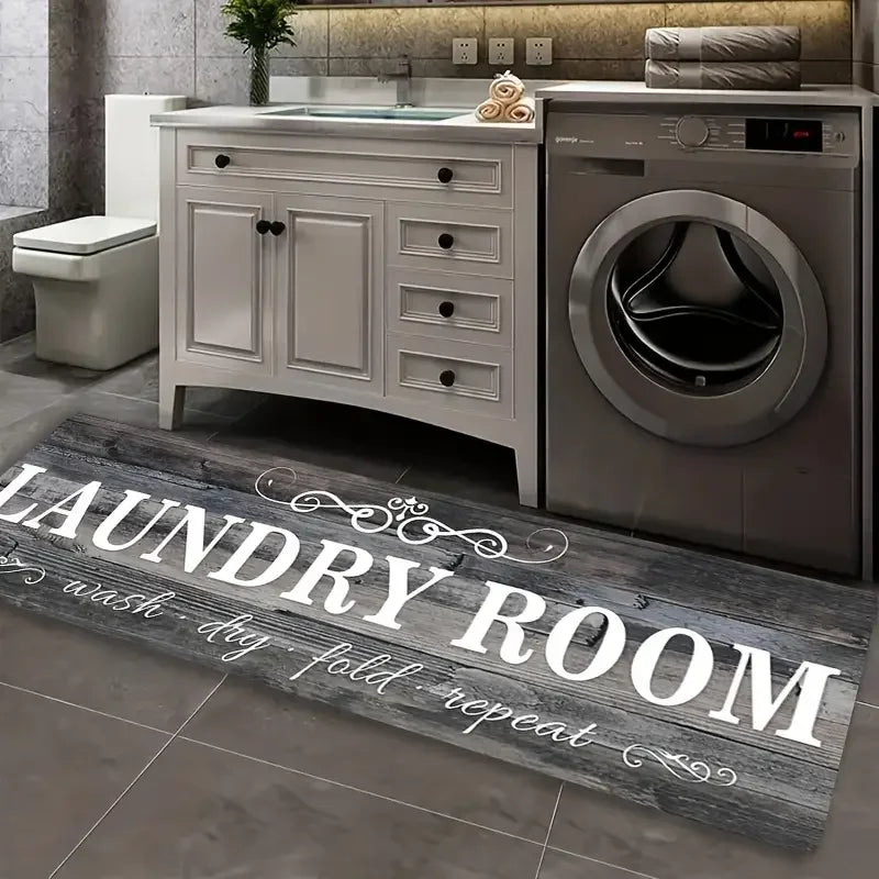 tapis antidérapant gris effet bois rustique entrée sol cuisine bain décoration champêtre