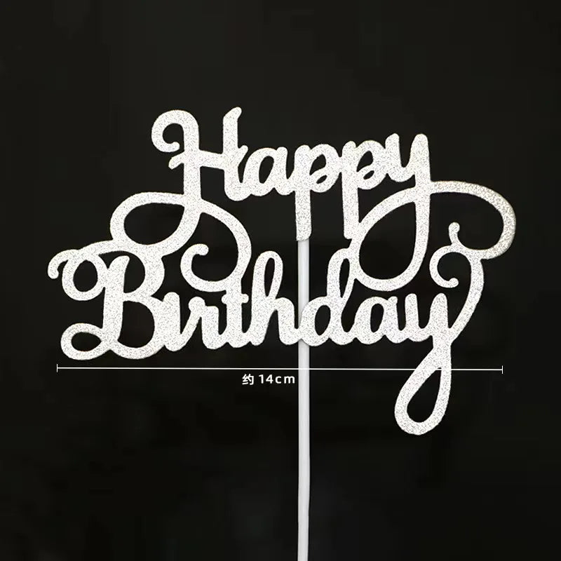 décoration gâteau happy birthday lettres stylisées couleurs unies moderne élegants pique enfant fête anniversaire