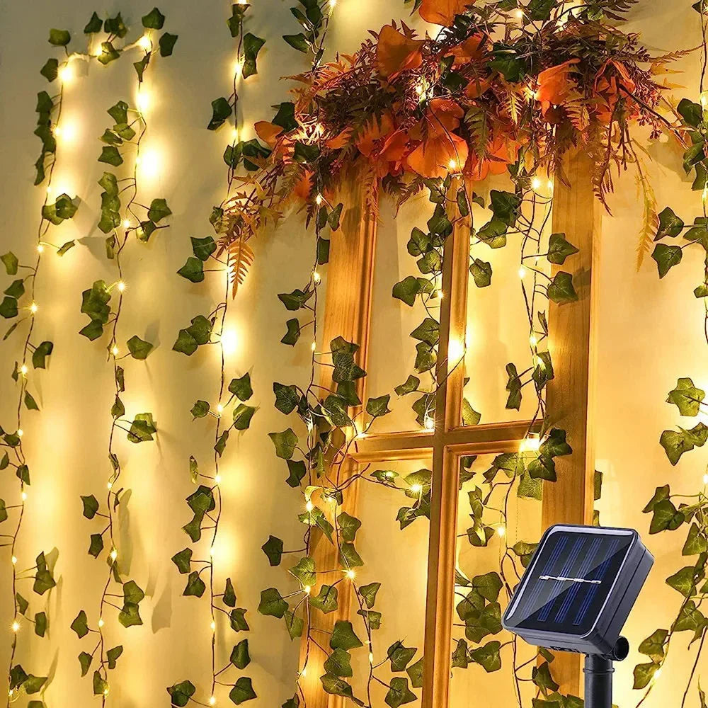 guirlande lumineuse feuilles vertes fleurs led noël mariage décoration maison festiveextérieurintérieur