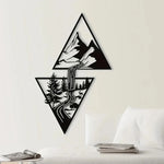 décoration murale métal paysage montagneux cascade forêt moderne minimaliste nature triangles imbriqués