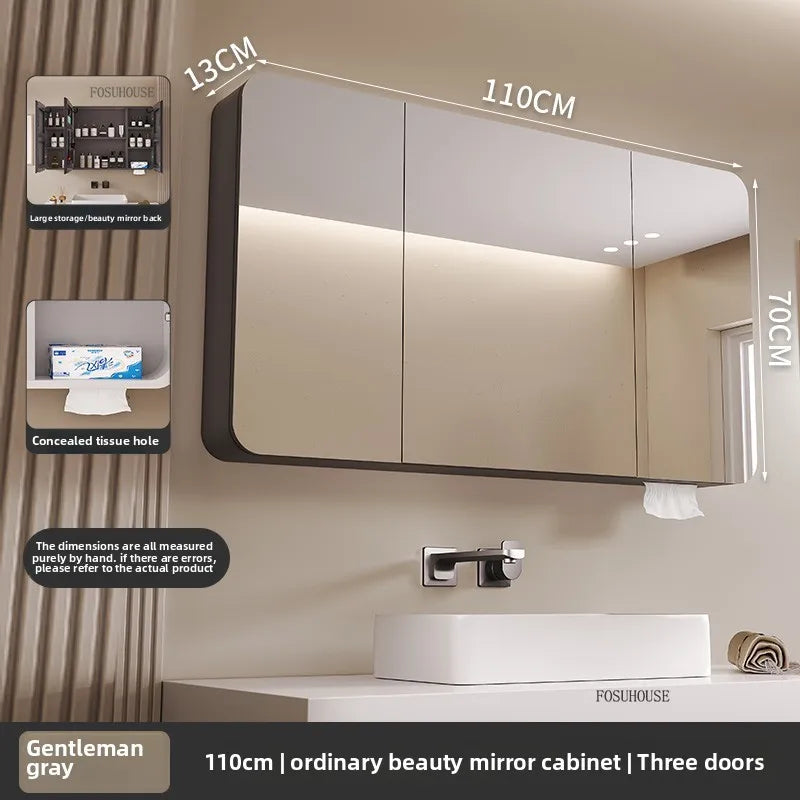 armoire salle bain murale miroir led rangement porte coulissante moderne blanc gris