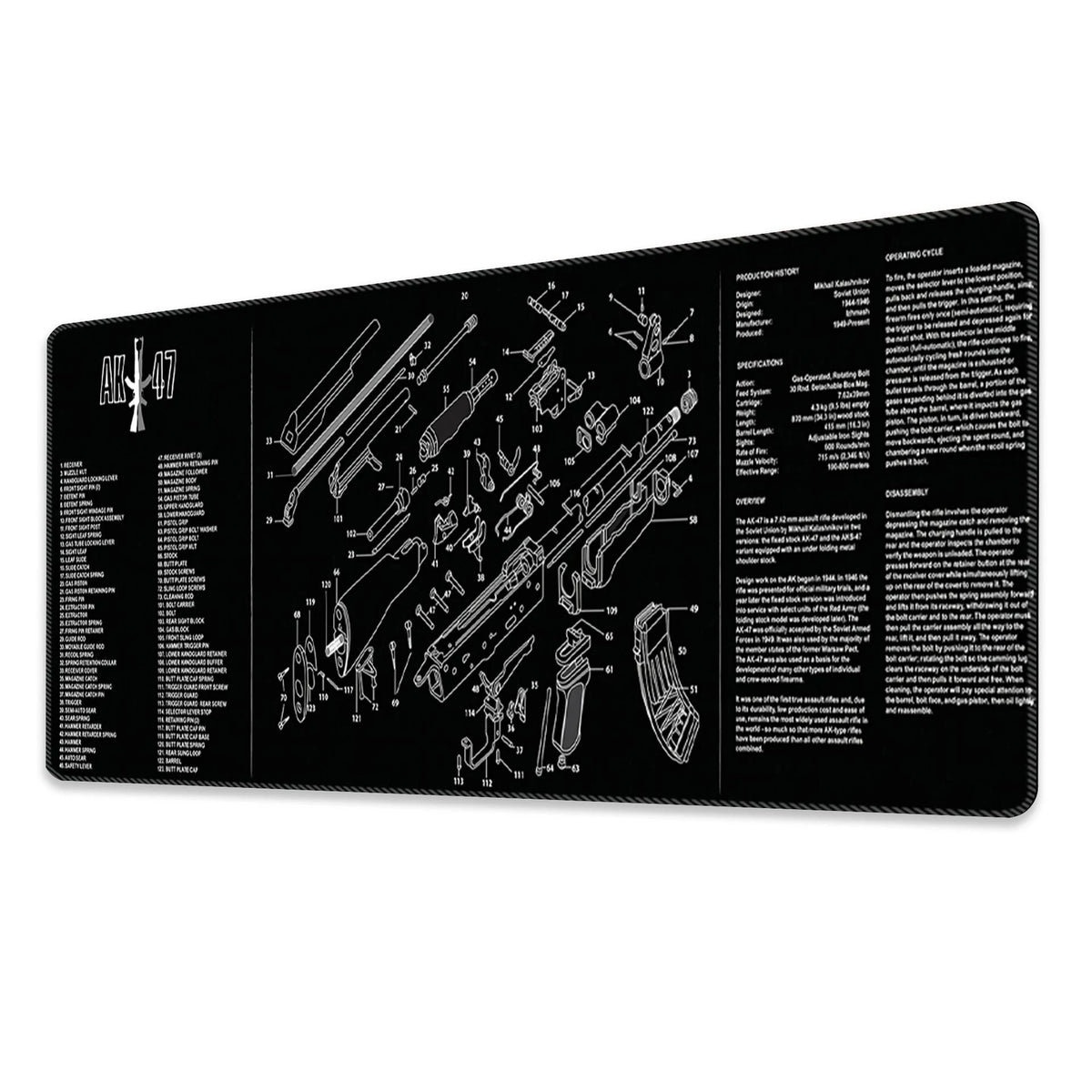 tapis souris noir grand schéma technique arme feu ar15 pièces détachées