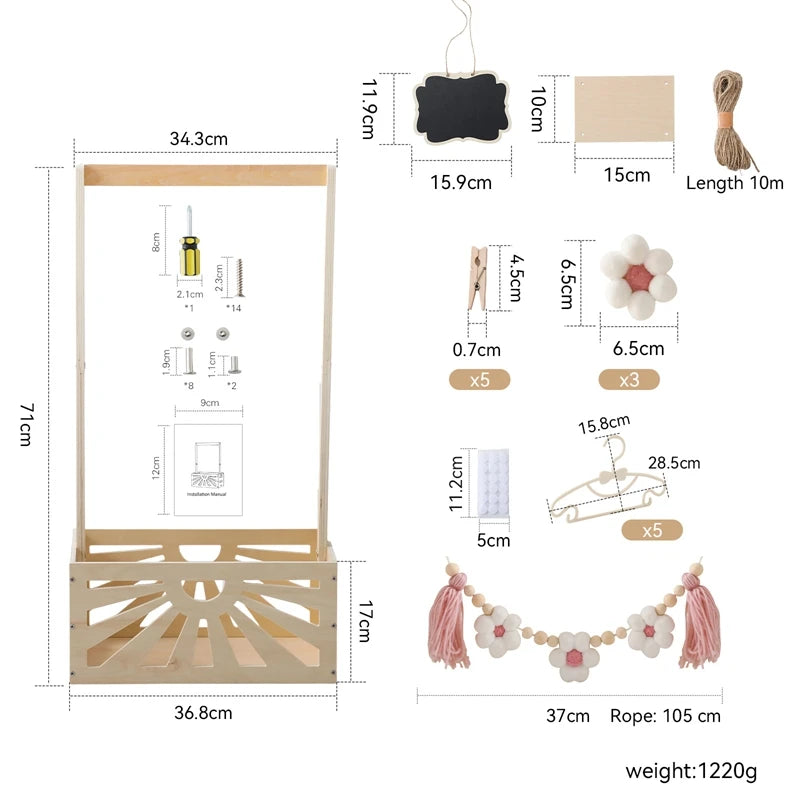 panier bébé bois rustique motifs floraux support mural accessoires enfant storage decoration chambre