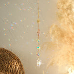 suspension décorative attrape soleil cristal lune soleil étoiles boho extérieur intérieur or transparent