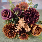 bouquet fleurs artificielles vintage intérieur décoration maison rouge blanc rose orange marron