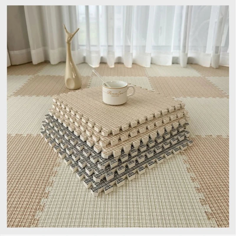 tapis sol modulable carreaux géométriques orange gris beige moderne fonctionnel clips