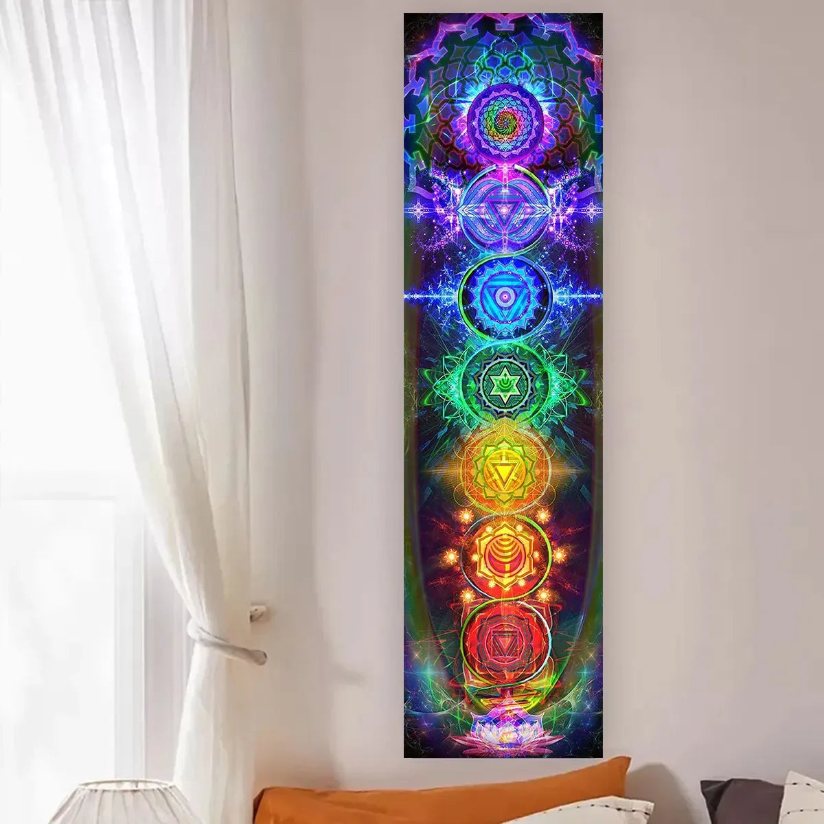 tableau mural multicolore mandala symboles religieux spirituel opaque sans fixation 150cm 40cm