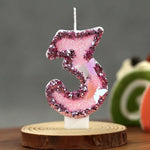 bougies numéraires pailletées rose violet blanc papillons relief décoration fil fixe anniversaire saint valentin