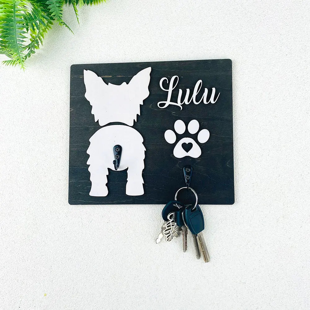 porte clés mural personnalisable silhouette chien empreinte bois texturé noir blanc décoration animaux crochets