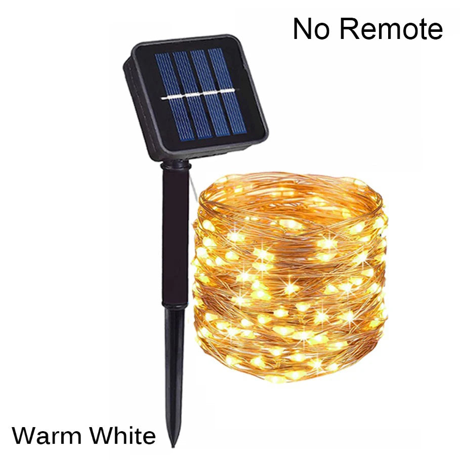 guirlande lumineuse solaire blanc chaud 50 led 7m fixation piquet controle distant moderne