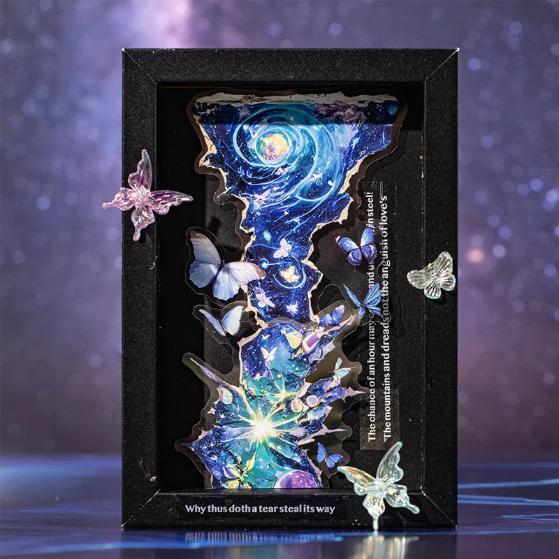 autocollants muraux abstraits papillons fleurs galaxie modernes bleus violets dorés noirs