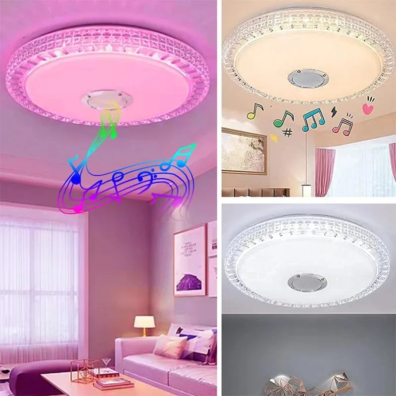 luminaire led cristaux facettes haut parleur bluetooth télécommande moderne multicolore