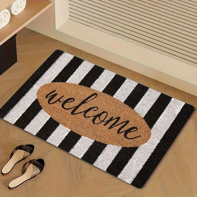 tapis d'entrée moderne rayé noir blanc rose antidérapant polyester