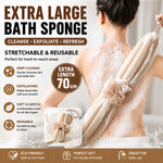 gant bain exfoliant moderne cordelette rayures horizontales beige rose gris clair