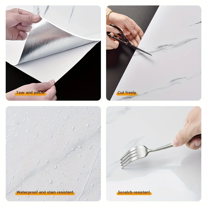 panneau décoratif marbre moderne adhésif imperméable résistant humidité noir gris beige blanc 30x30cm