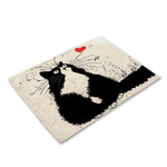 serviettes lin motif chats noir rayures illustration simple beige clair