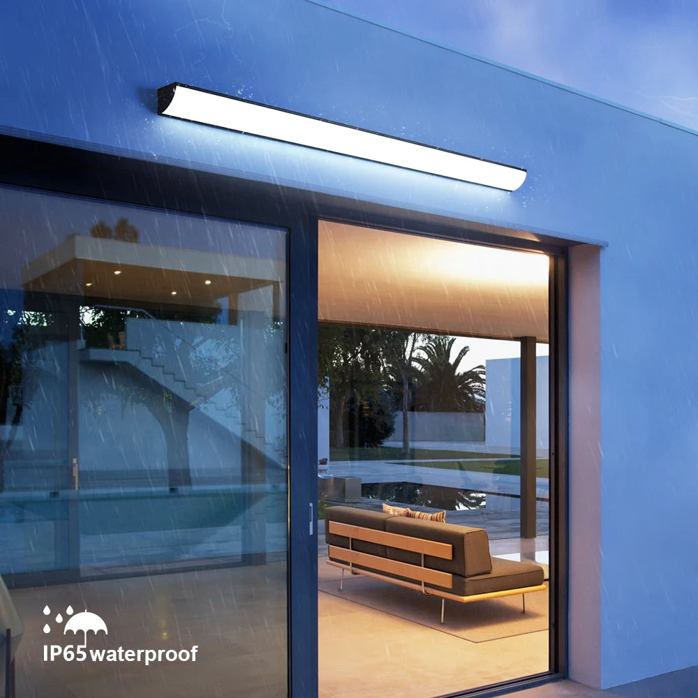 applique murale extérieure led longue bande étanche moderne jardin terrasse cour aluminium noir argent
