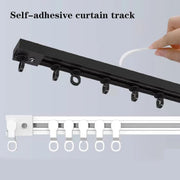 rail rideau adhésif noir blanc moderne facile support mur crochets coulissants minimalistes