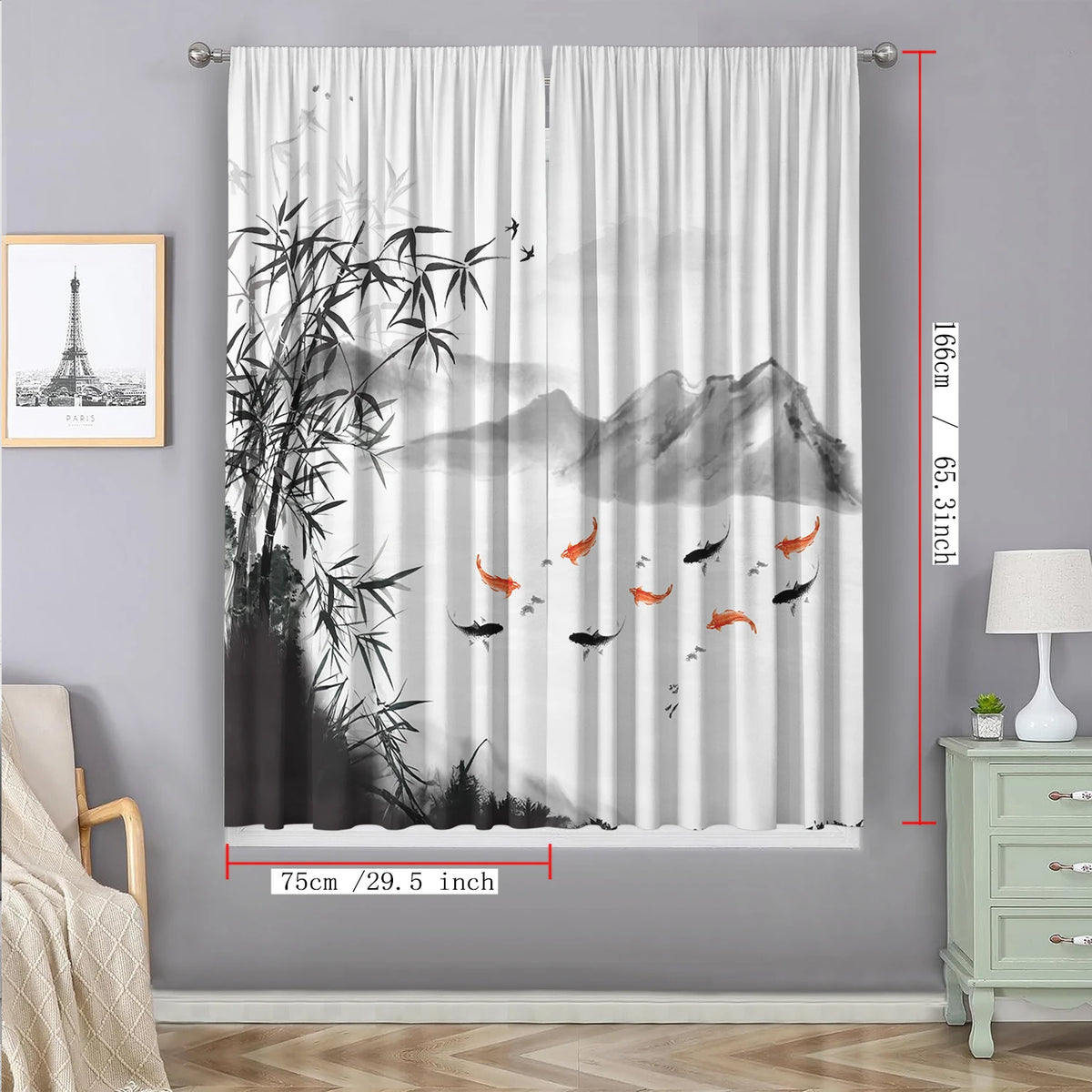 rideaux blancs paysages japonais aquarelle moderne pièces polyester 75x166cm 105x230cm