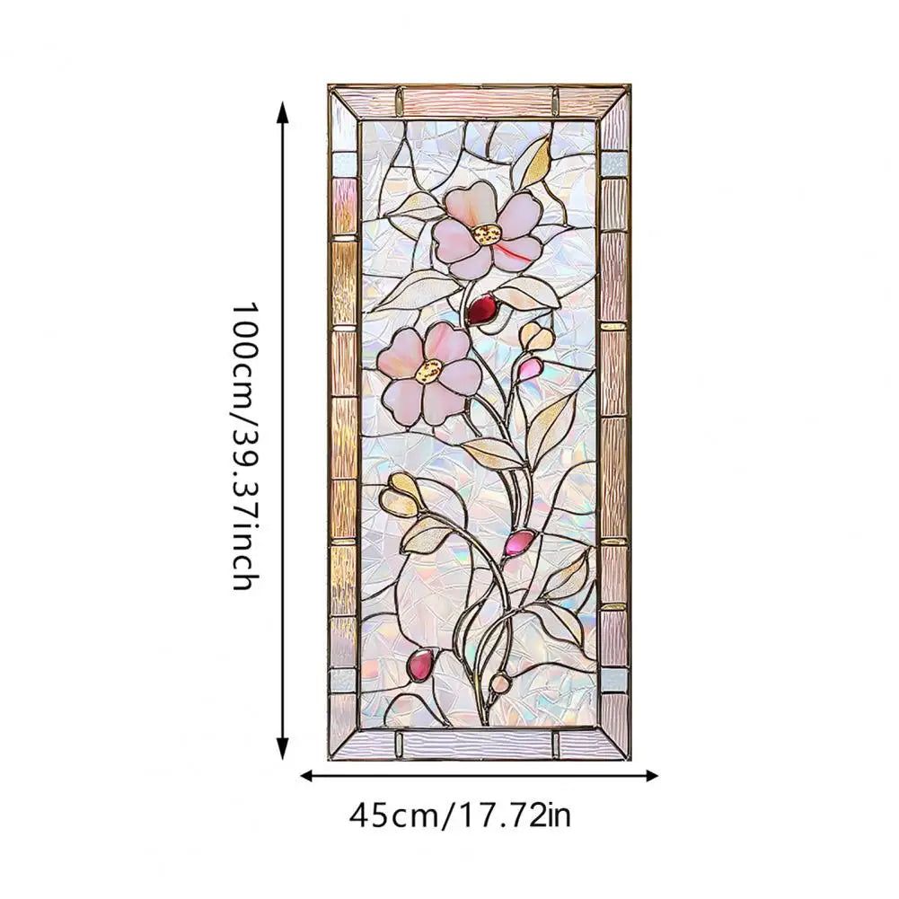 vitrail floral art nouveau opaques adhésif vert blanc bleu rose doré