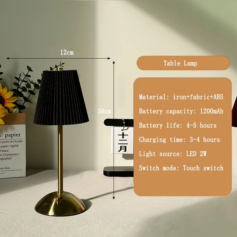 lampe table moderne or noir blanc plissée abat jour rechargeable certifications vde ul rohs