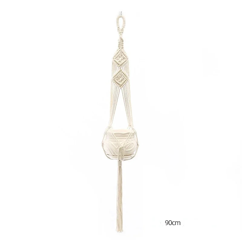 support plante suspendue macramé blanc cassé boho pot fleurs décoration balcon intérieur jardin