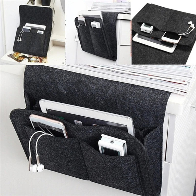 sac rangement gris feutre pliable rangement moderne poche centrale arrièreversible salon