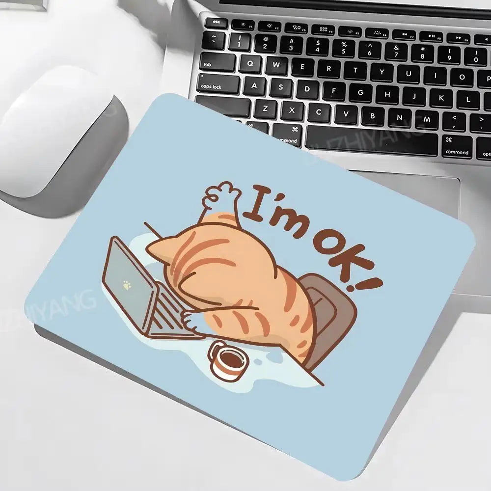 tapis souris bleu clair motif chat cartoon ordinateur gaming caoutchouc antidérapant large