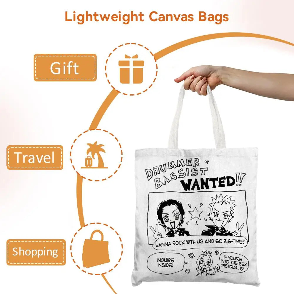 sac main blanc dessins humoristiques messages modernes réutilisable toile 16x40cm