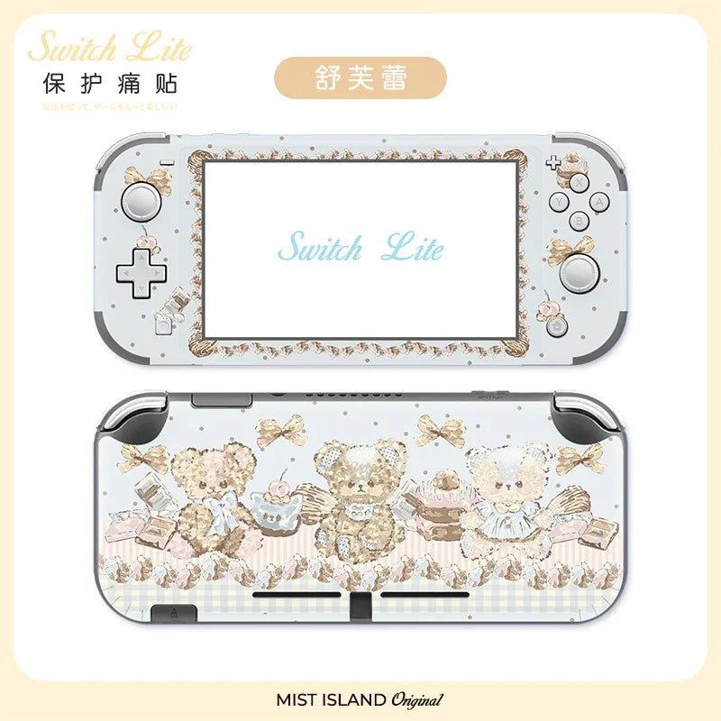 coque protection nintendo switch lite animaux mignons blanc rose bleu adhésif festive