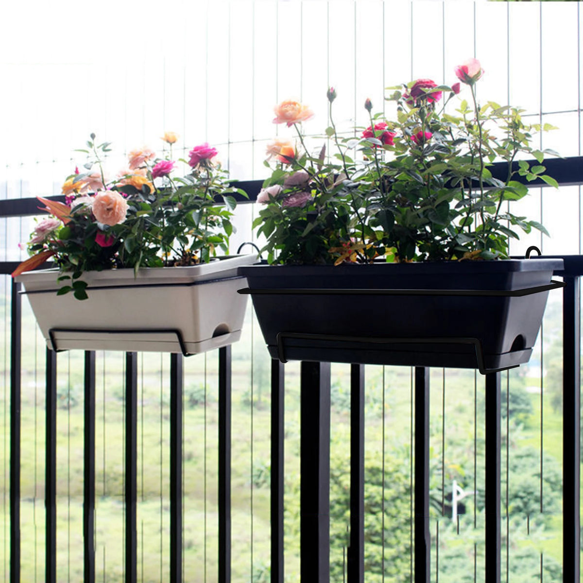 jardinière bac fleurs verte moderne clips métalliques rouille noire rechargeable extérieure balcon