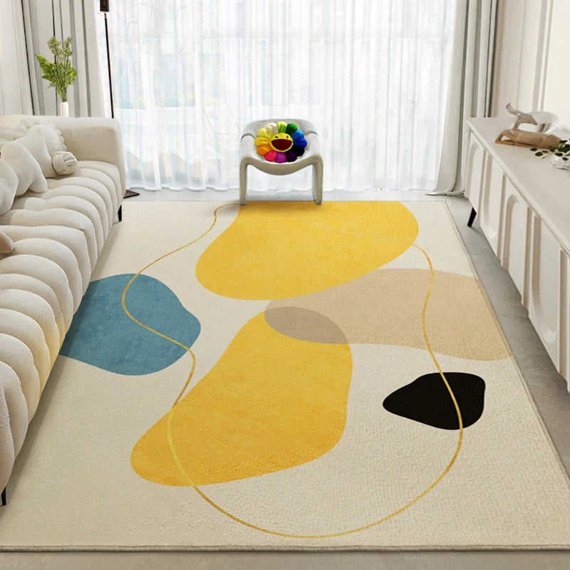 tapis géométrique moderne beige noir chambre salon simple minimaliste polyester loop pile MACHINE WASCHBAR