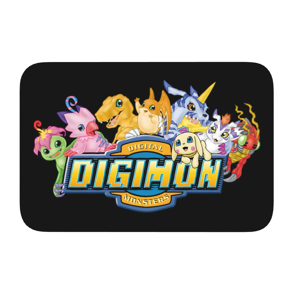 tapis porte noir motif digimon anime manga décoration chambre salon cuisine salle bain
