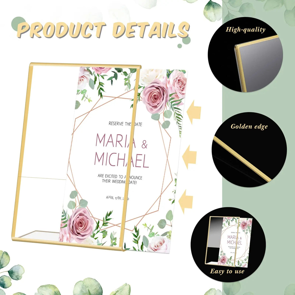 cadre photo acrylique transparent bord doré support table mariage menu menu transparent élégant