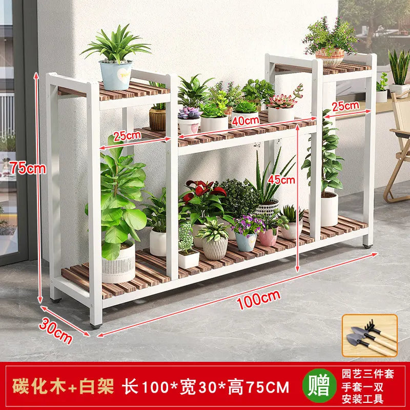 support plantes moderne niveaux gris métallique bois naturel assemblage facile