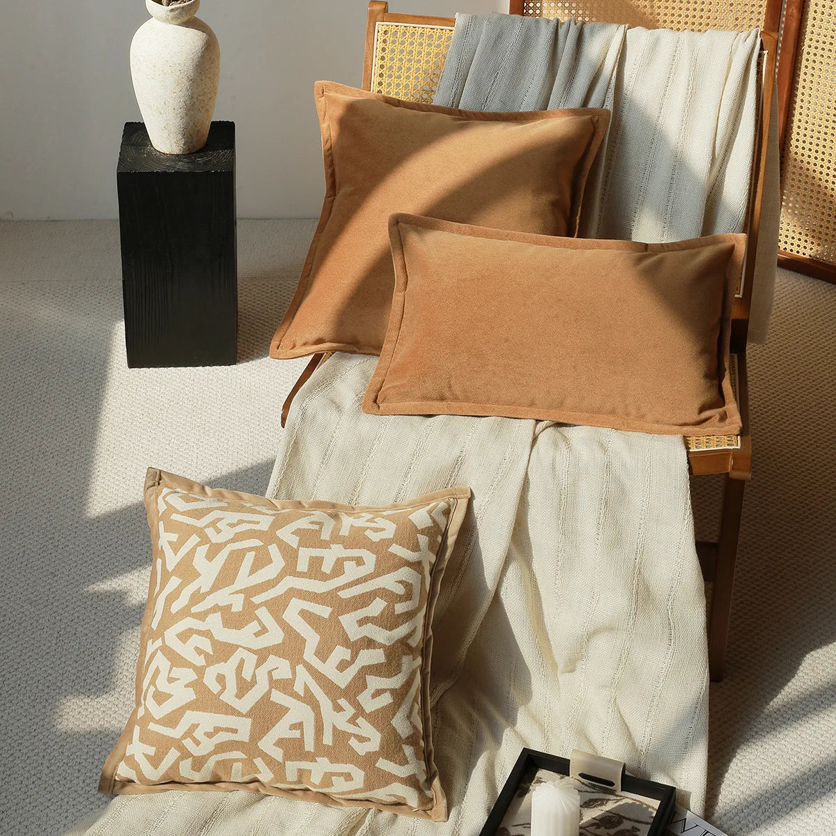 housse coussin géométrique polyester beige marron contemporain opacité 30x50cm 45x45cm décoration maison voiture