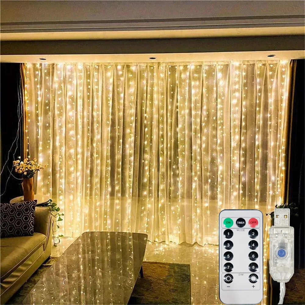 rideau lumineux led usb décoration intérieur extérieur fête mariage Noël blanc rose bleu télécommande
