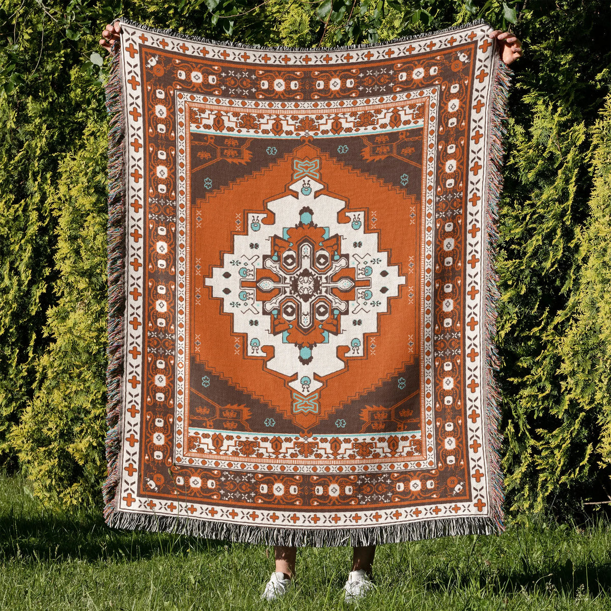 tapis boho chic couverture plaid portable géométrique floral aztèque printemps automne jaune marron bleuclair